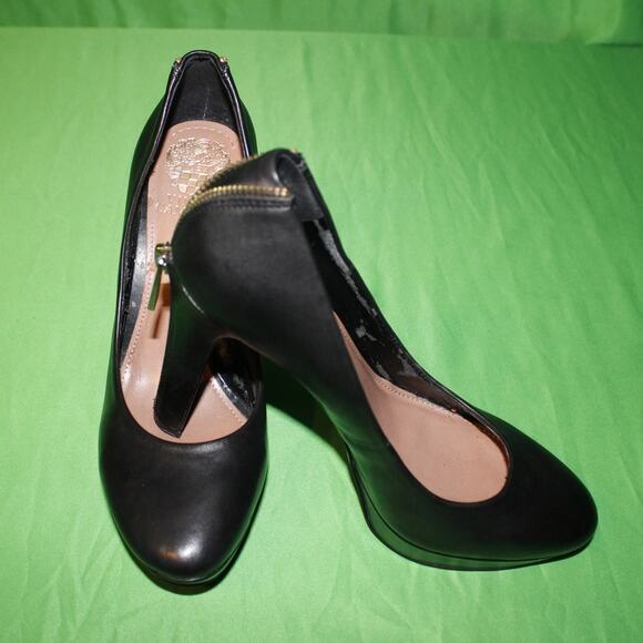 Vince Camuto Black Platform High Heel Gold Zip A2  Sz. 9 M - Picture 4 of 16